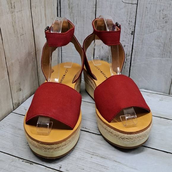 Lucky Brand Joodith Wmn 7.5M Red Suede Ankle Strap Espadrille Platform Sandals - Picture 3 of 9